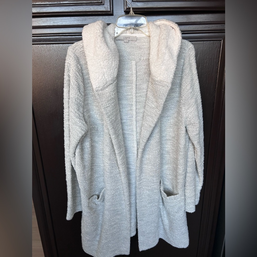 LOFT knit jacket with fleece lined hood. Size XL